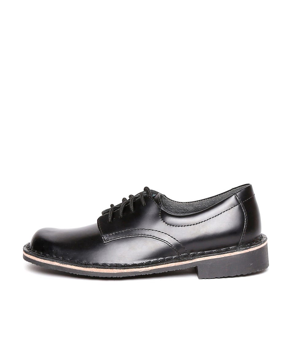 Indy E Black Shine Leather Lace Up Flats by Harrison Shop Online at Mathers