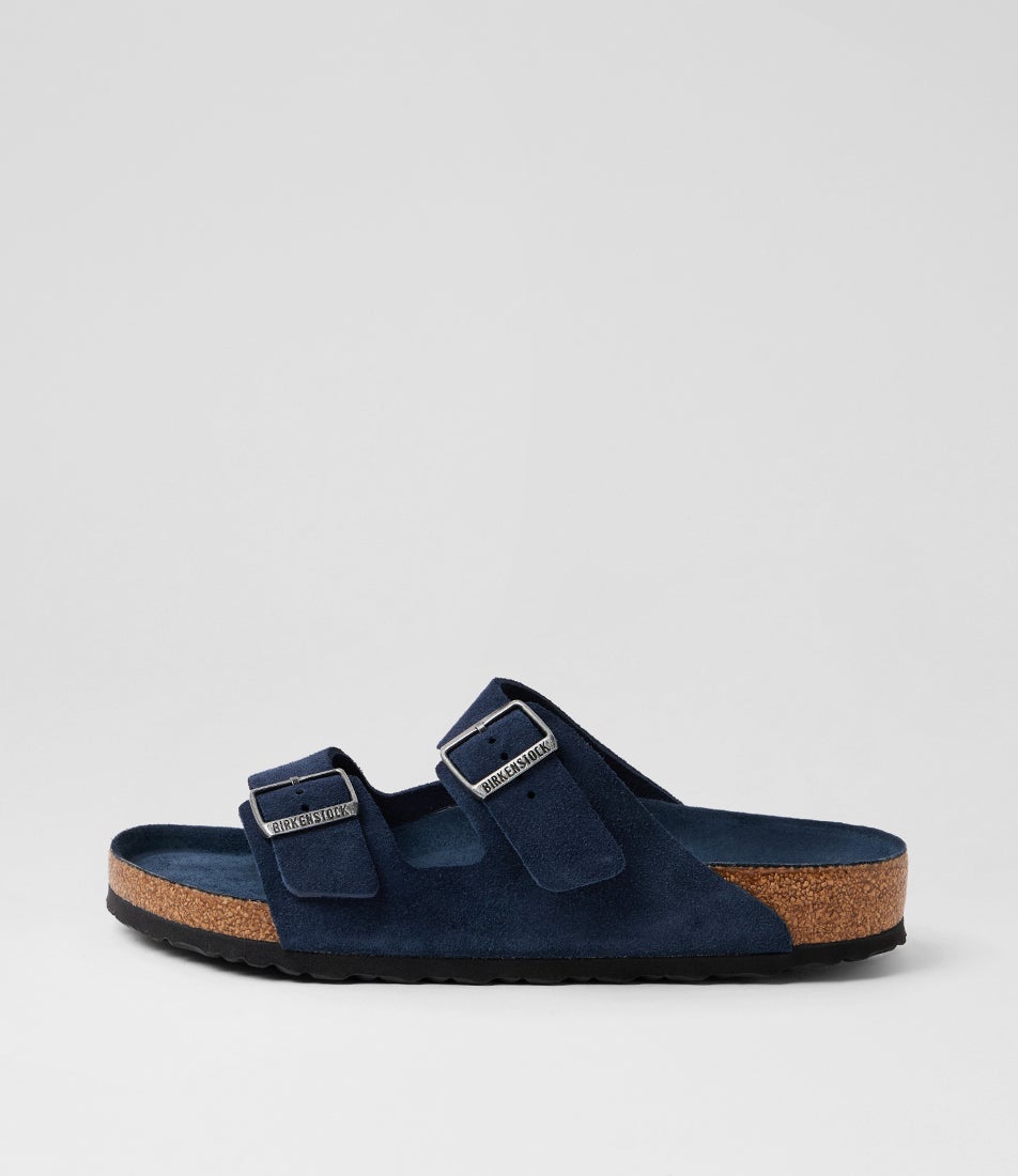 BIRKENSTOCK Size 9 Navy Khaki Mixed Fabrics Suede Slide Sandals Arizona Soft Footbed Suede Leather in Color New Navy Tonal  main image 2