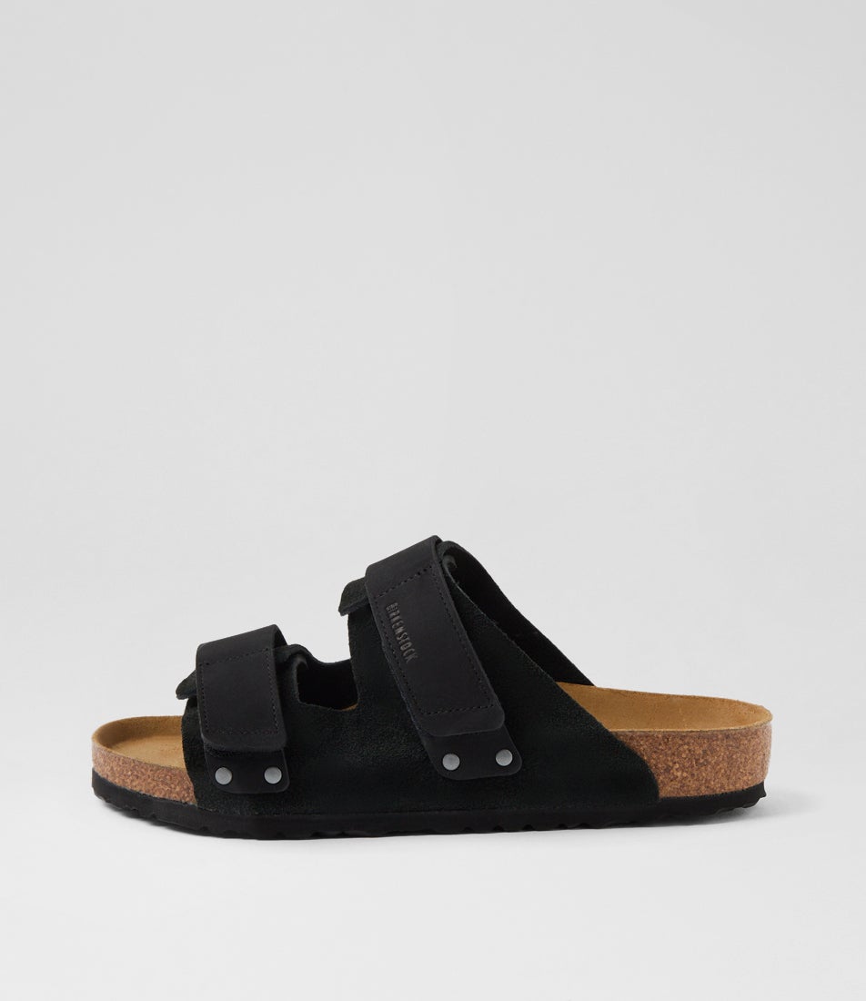 Uji Mens Black Suede Nubuck Slides display picture 1
