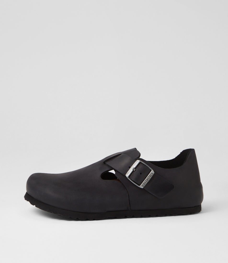 London Mens Black Oiled Leather Flat Shoes display picture 1