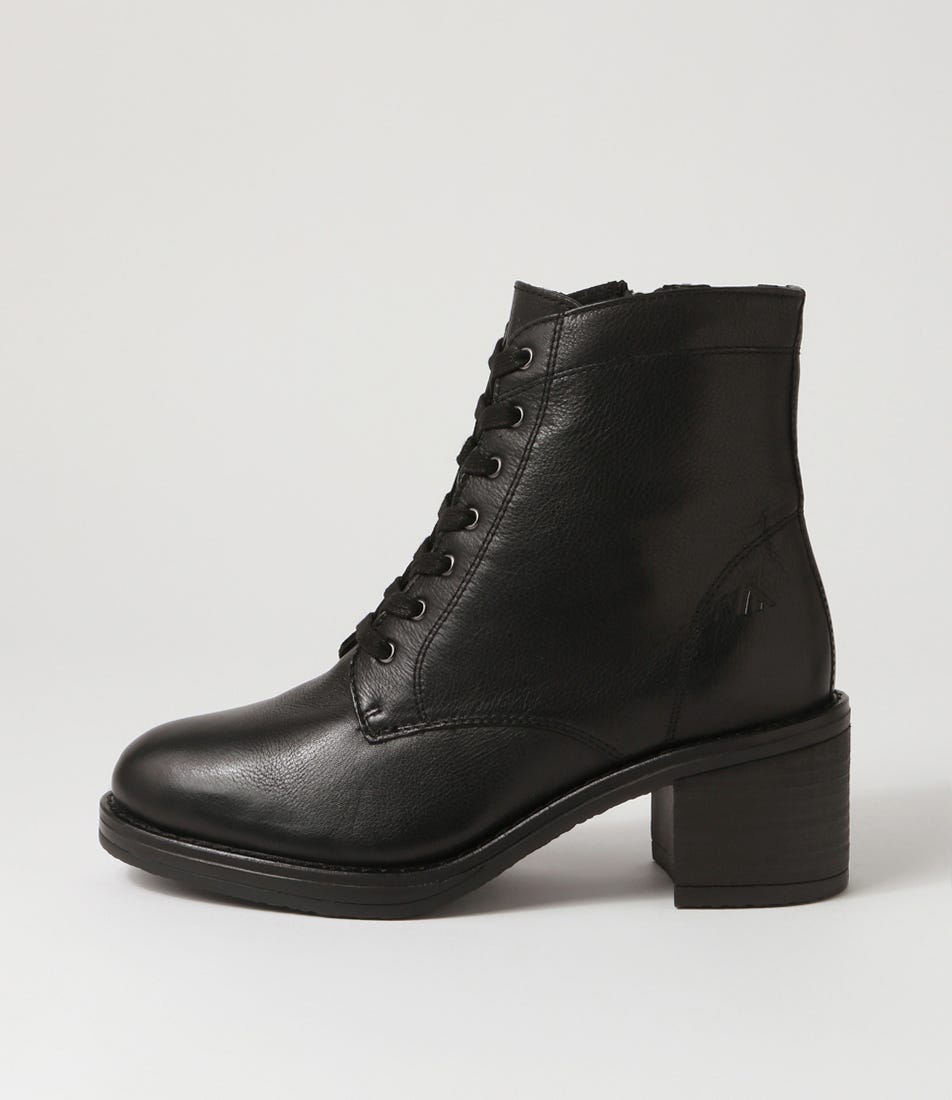Awax Black Leather Lace Up Boots
