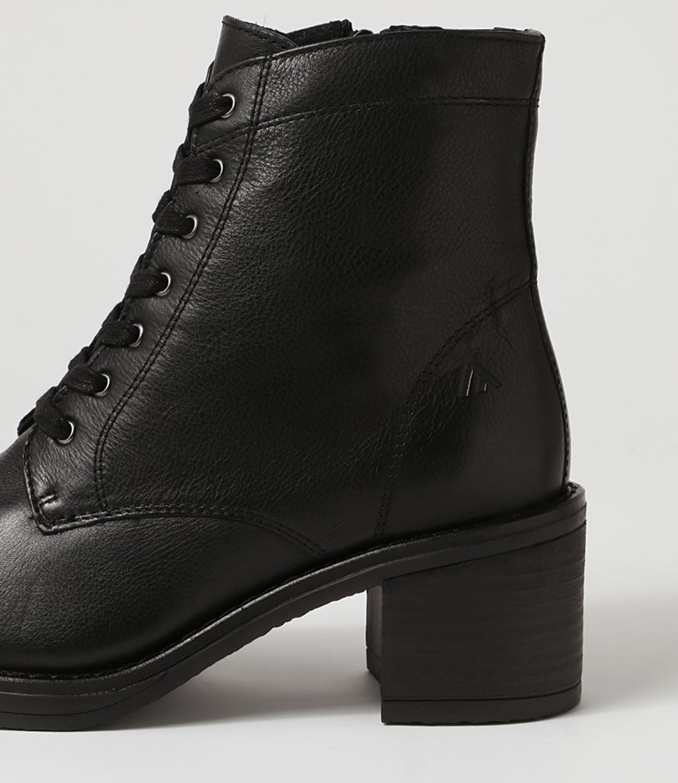 Awax Black Leather Lace Up Boots