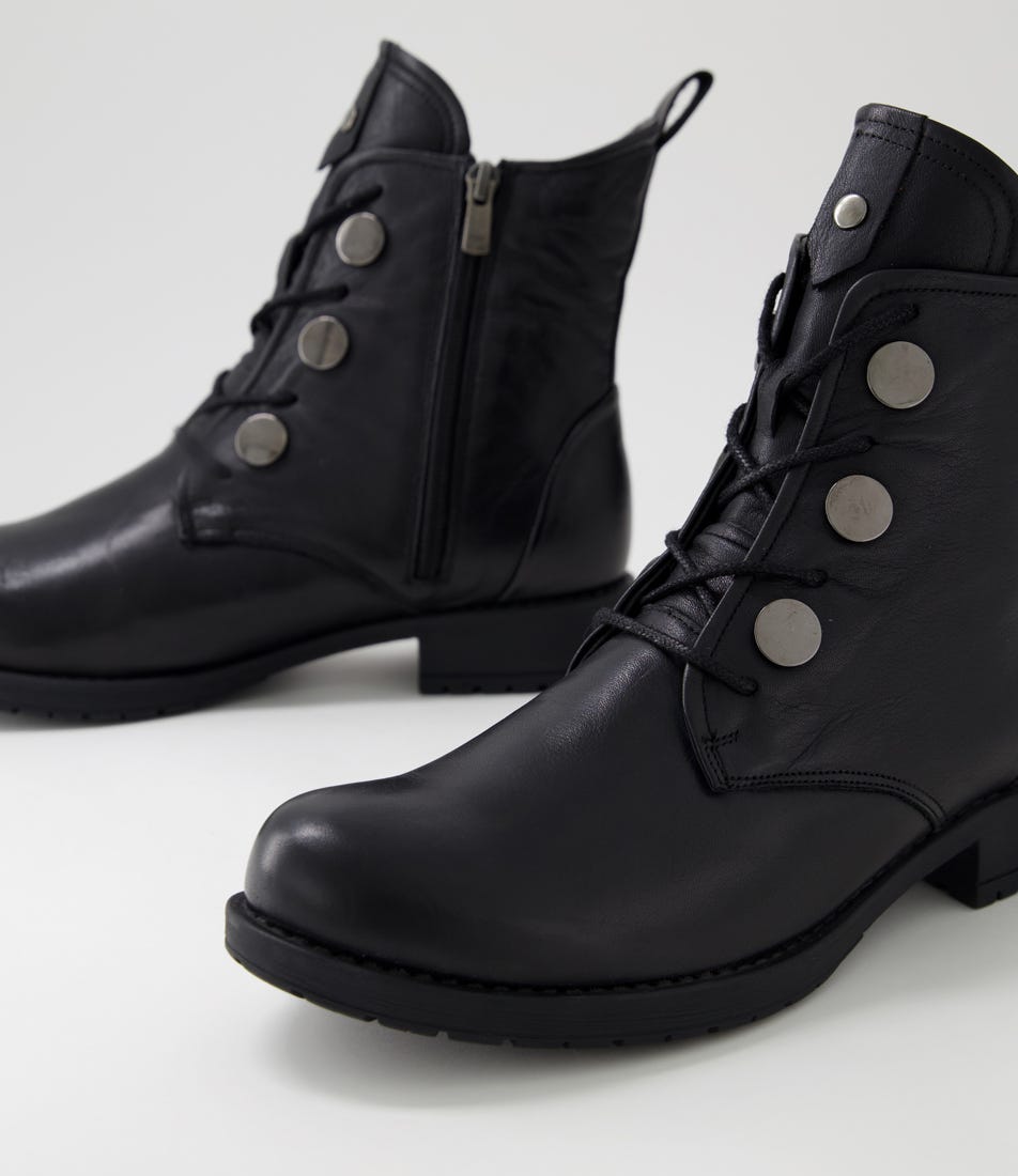 Sanla Black Leather Lace Up Boots