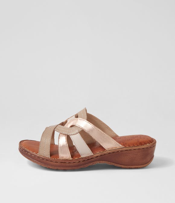 Oila Taupe Rose Gold Leather Sandals