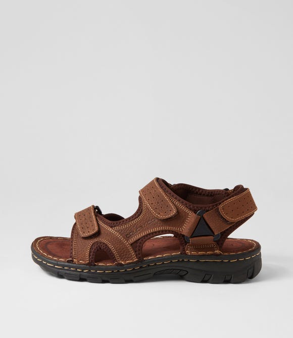 Peconic Mid Brown Tumbled Leather Sandals