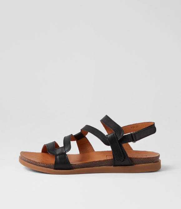 Kya Black Leather Sandals