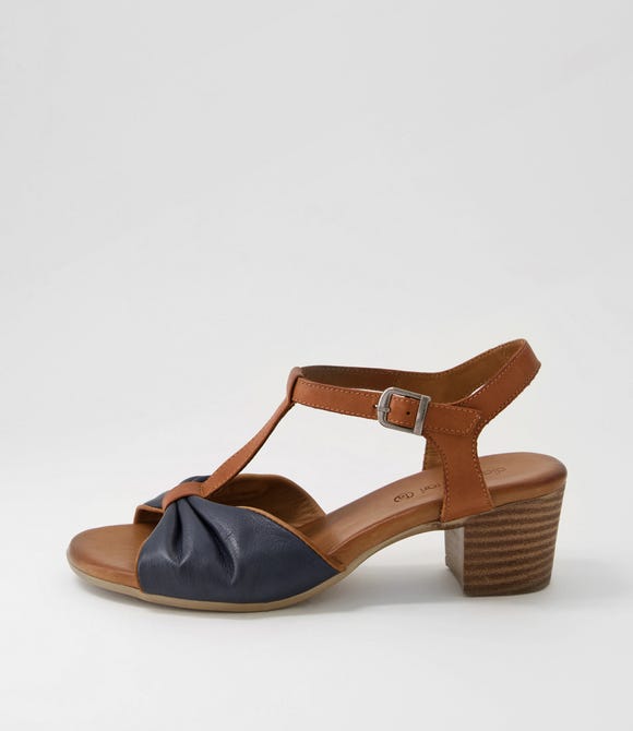 Emin Navy Tan Leather Sandals