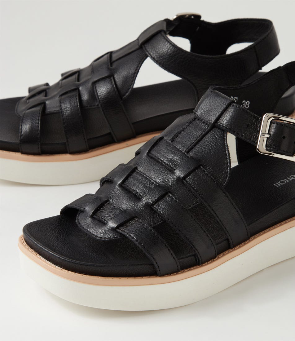 Bindy Black White Leather Sandals