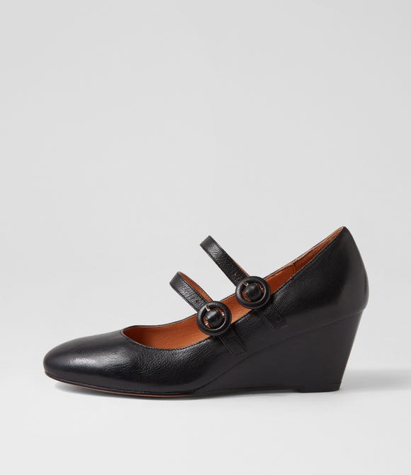 Lemmao Black Leather Mary Jane Heels