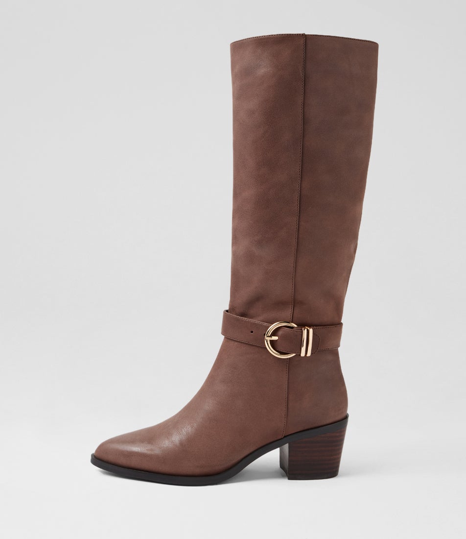 Walnut Color Boot Farally Walnut Dark Brown Leather Knee High Boots
