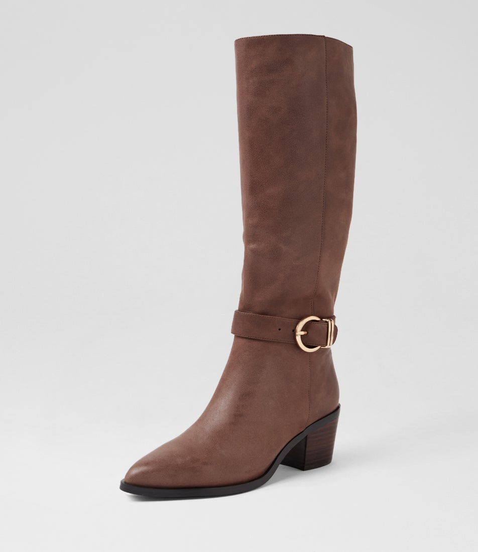 Walnut Color Boot Farally Walnut Dark Brown Leather Knee High Boots