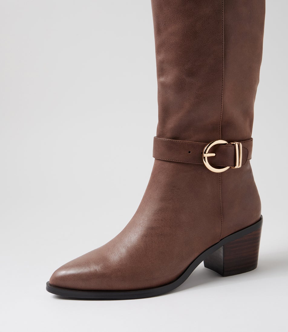 Walnut Color Boot Farally Walnut Dark Brown Leather Knee High Boots