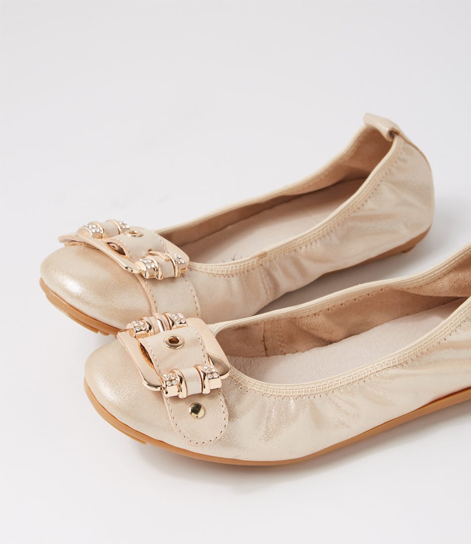 Bellez Nude Shimmer Leather Ballet Flats