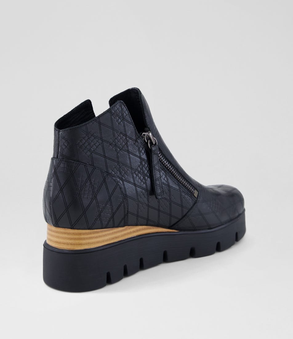 Radio Black Check Emboss Leather Ankle Boots