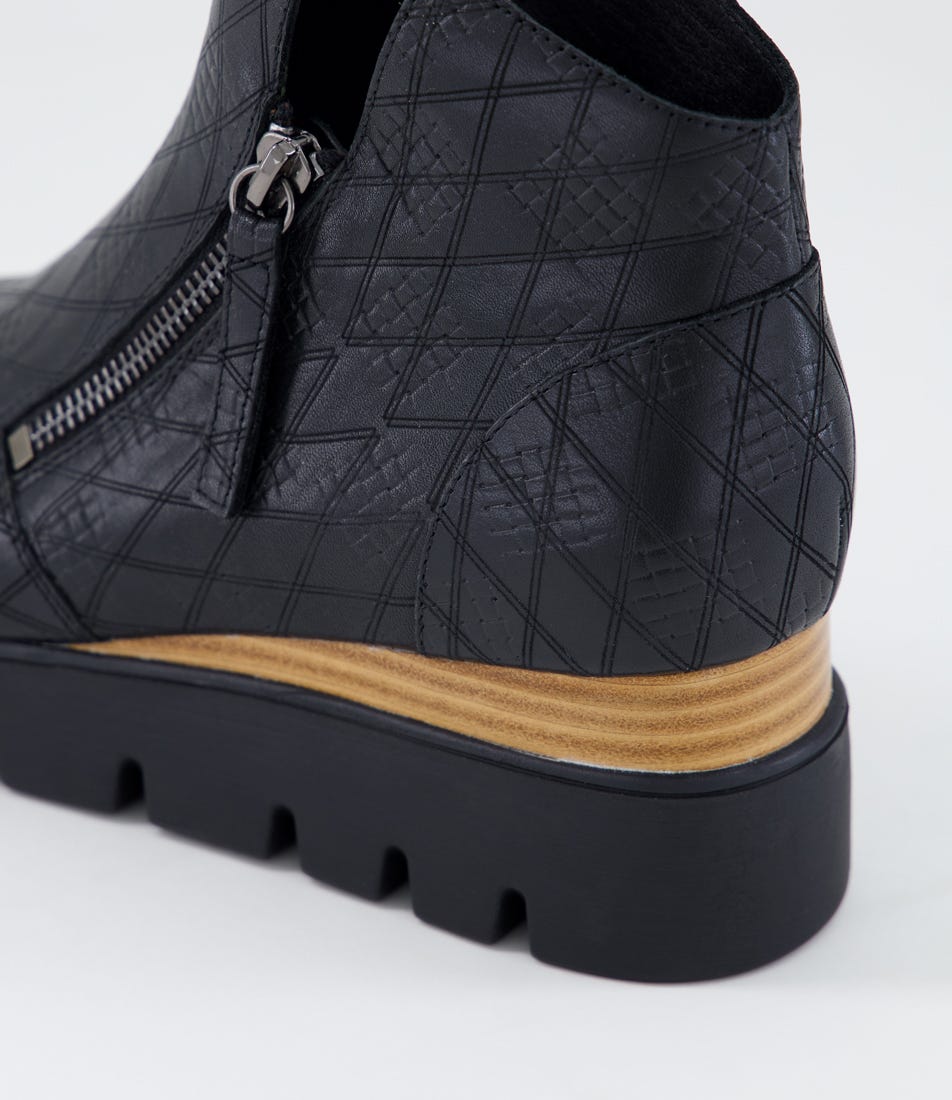 Radio Black Check Emboss Leather Ankle Boots