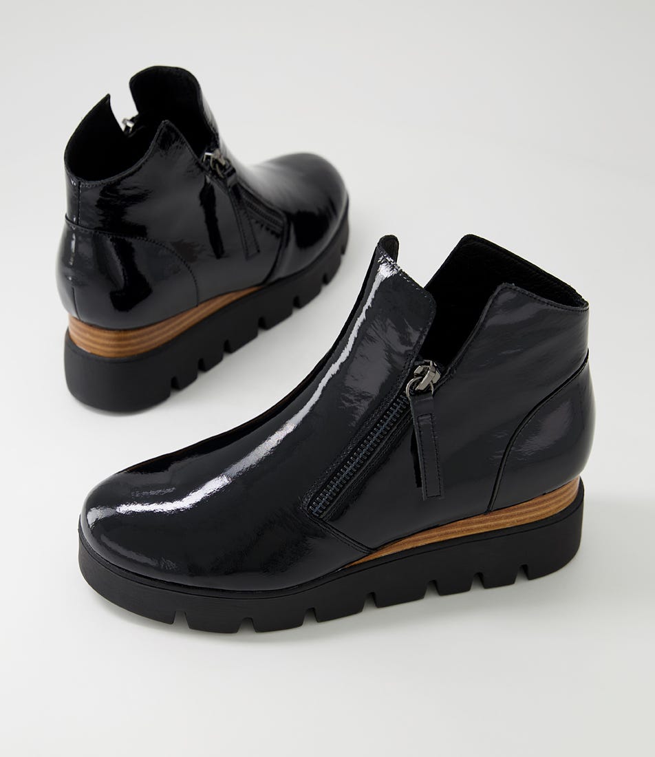 Radio Black Natural Patent Sole Ankle Boots