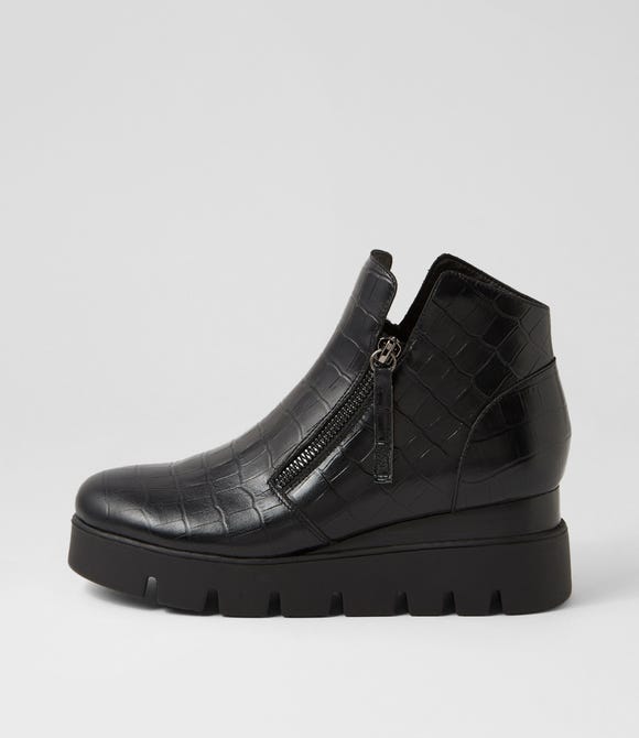Radio Black Croc Leather Ankle Boots
