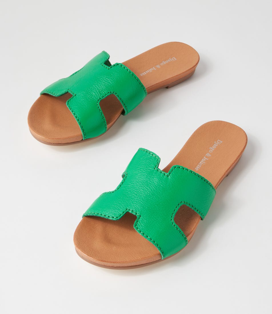 Jamel Bright Emerald Leather Slides