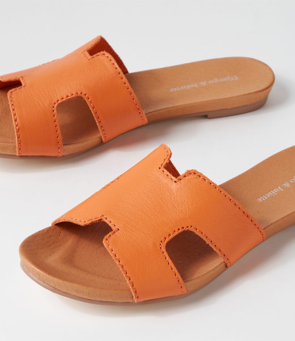 Jamel Bright Orange Leather Slides