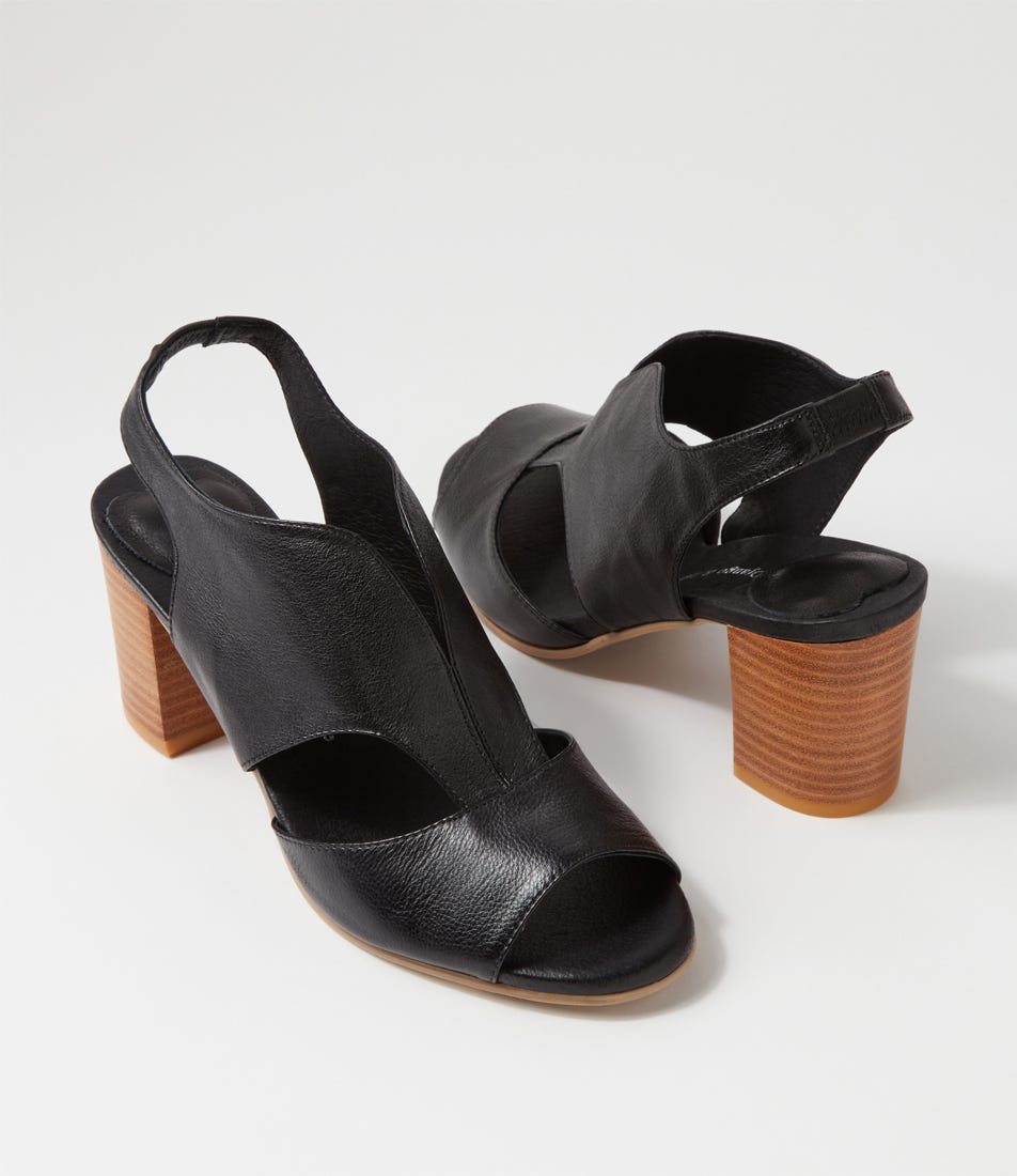 Sunnier New Black Natural Heel Leather Sandals