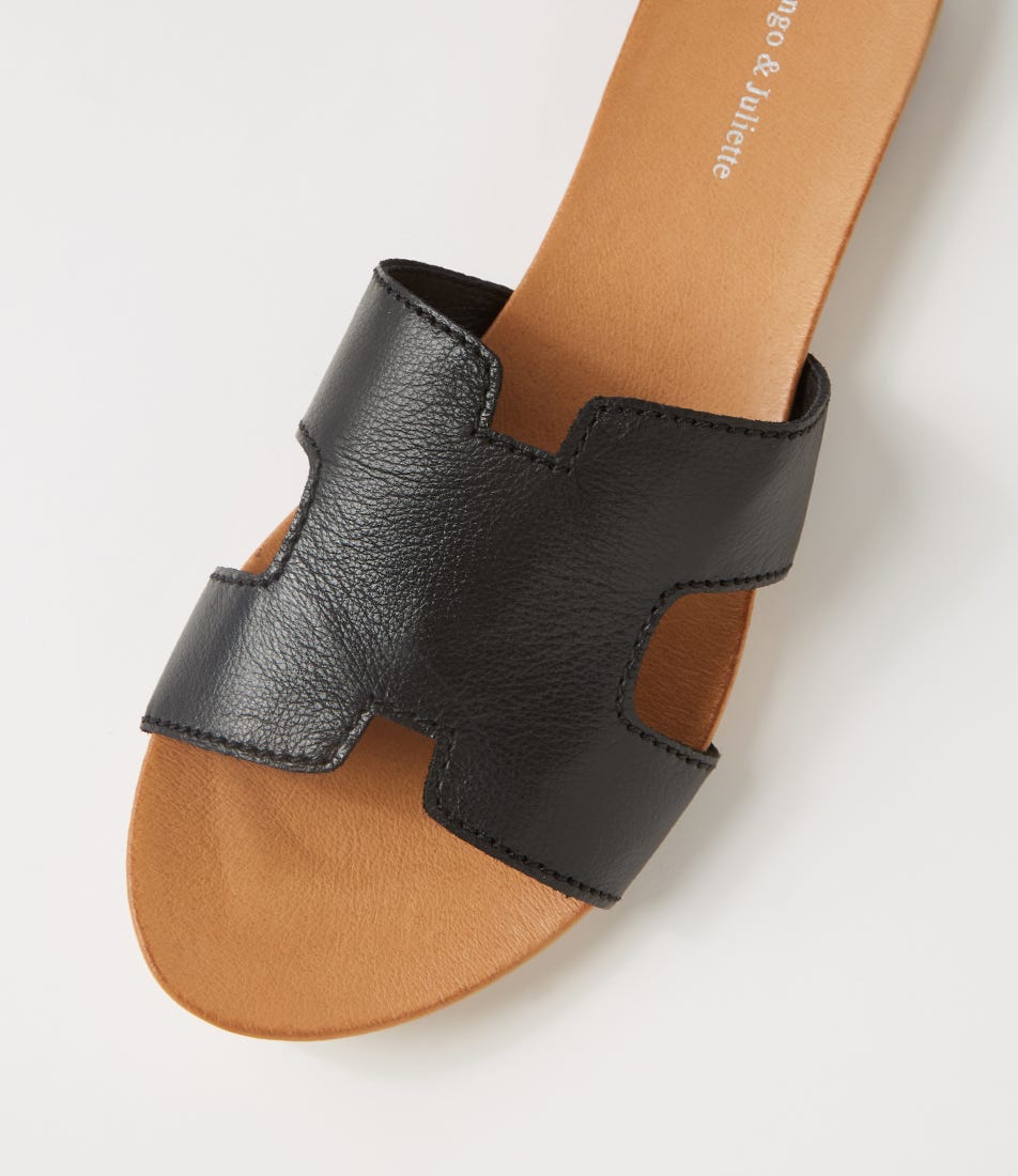 Jamel Large Black Leather Slides