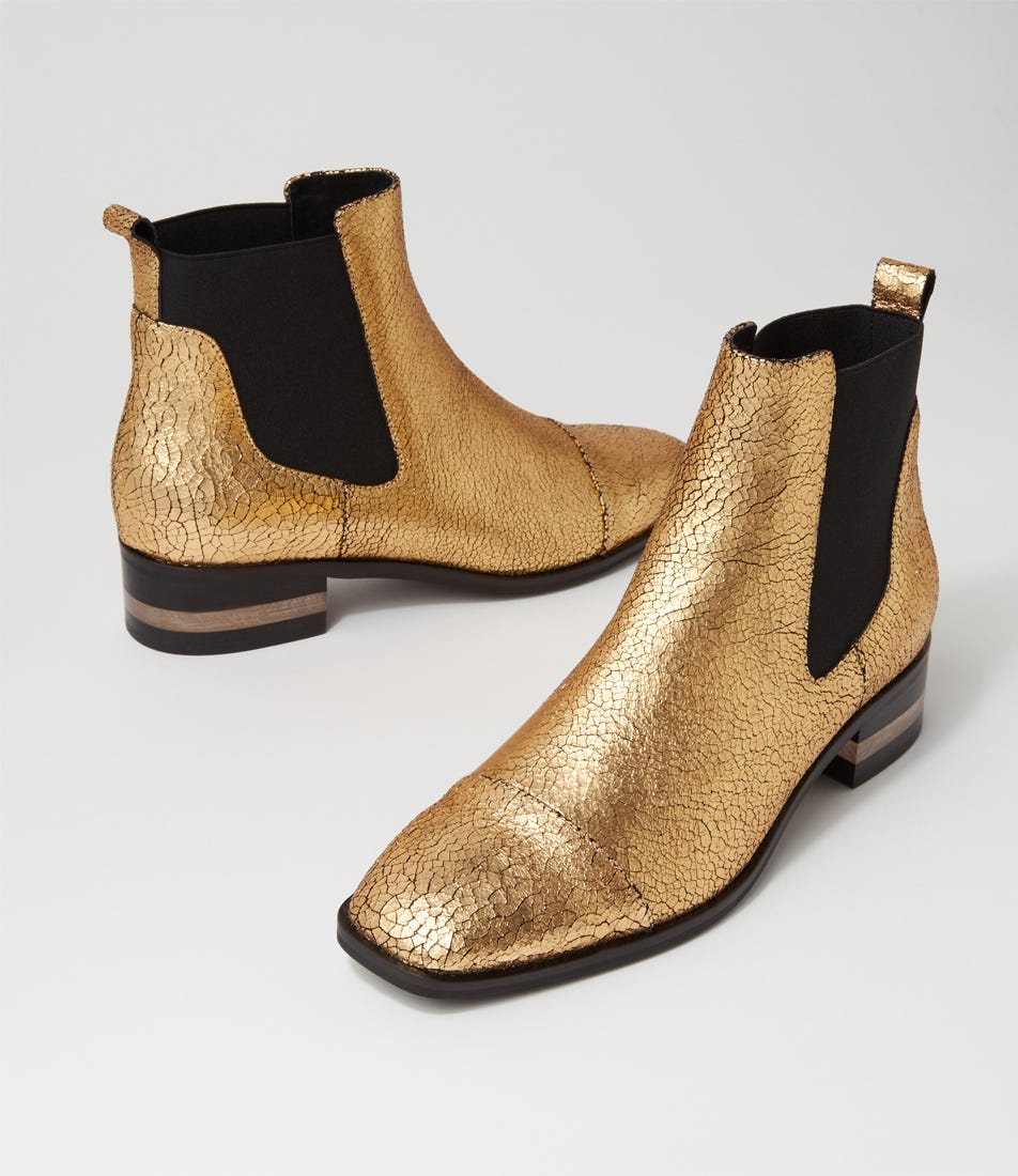 Ford Lrg Old Gold Crackle Leather Ankle Boots