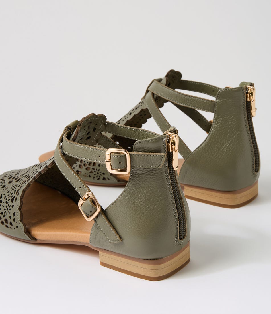 Paedan Olive Leather Sandals