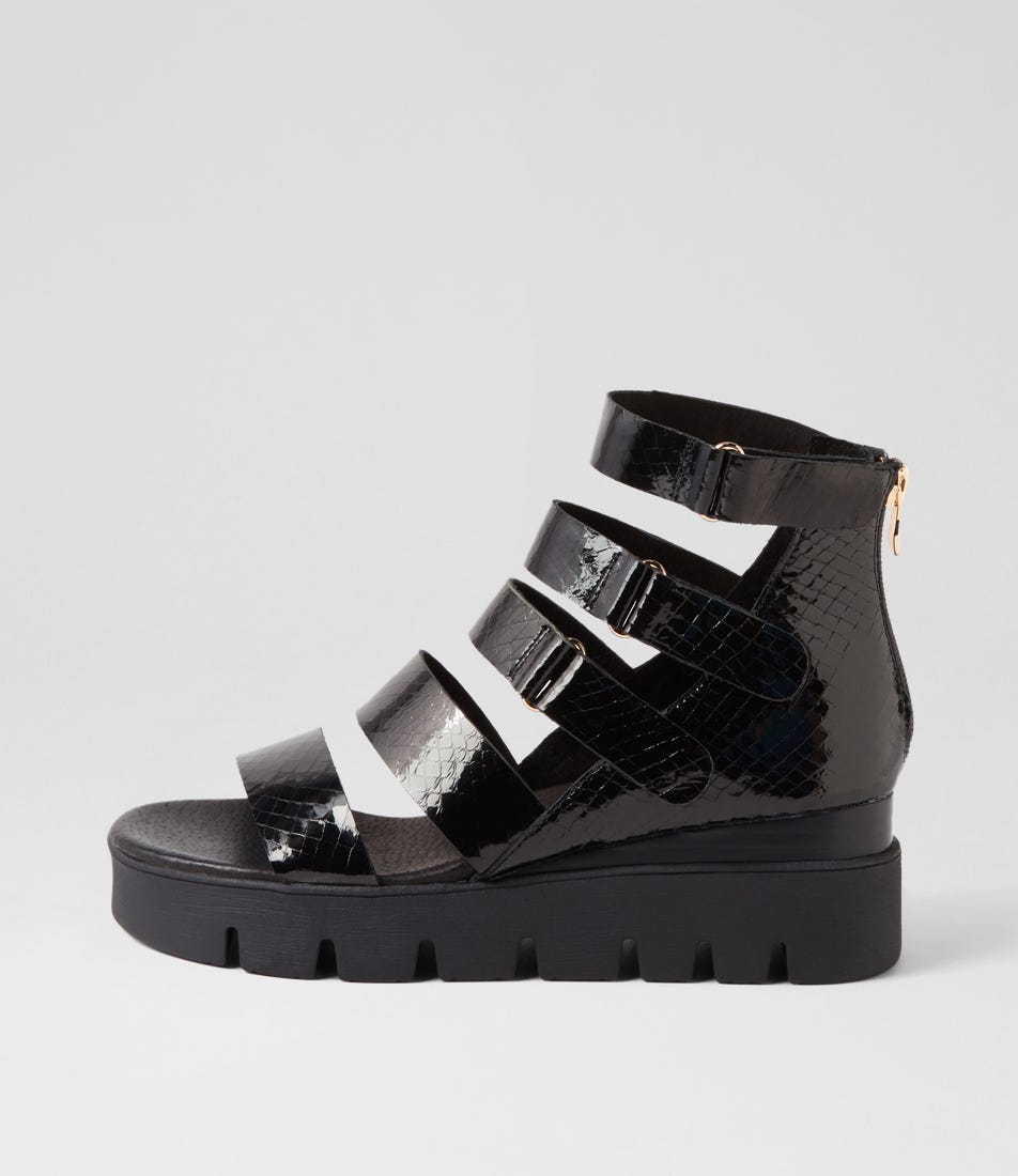 Raafe Black Mirror Leather Sandals