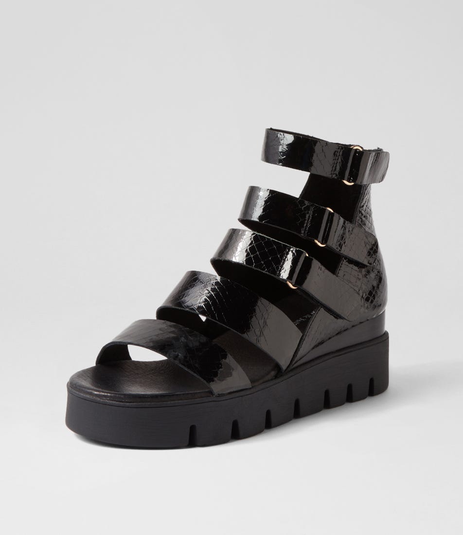 Raafe Black Mirror Leather Sandals