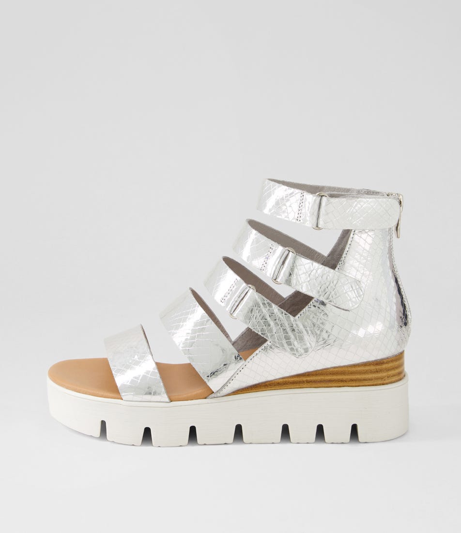 Raafe Silver White Mirror Leather Sandals