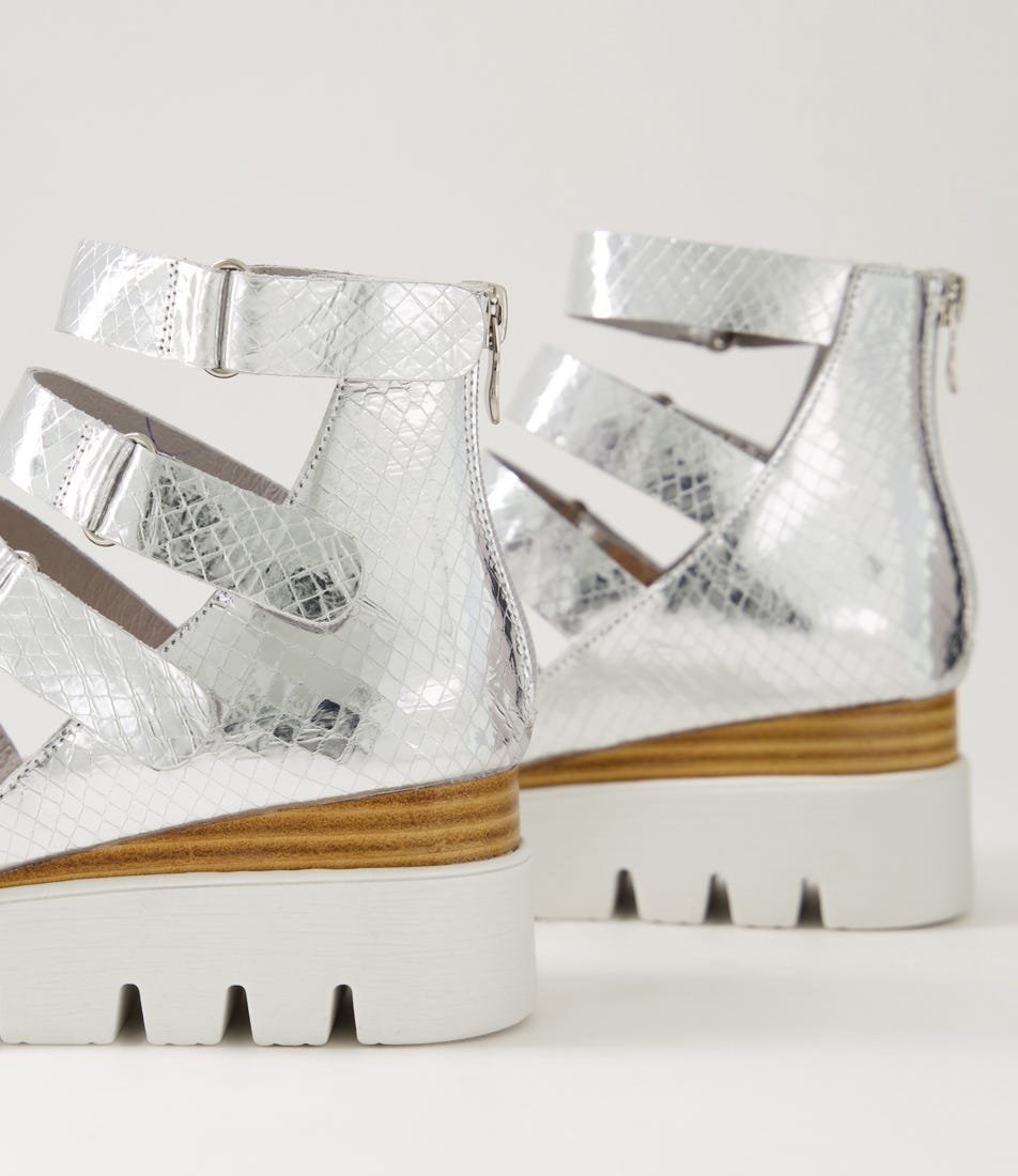 Raafe Silver White Mirror Leather Sandals