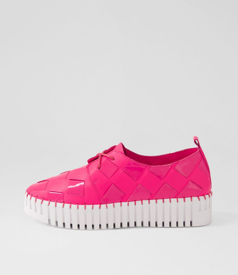 Baxta Hot Pink White Leather Patent Sneakers