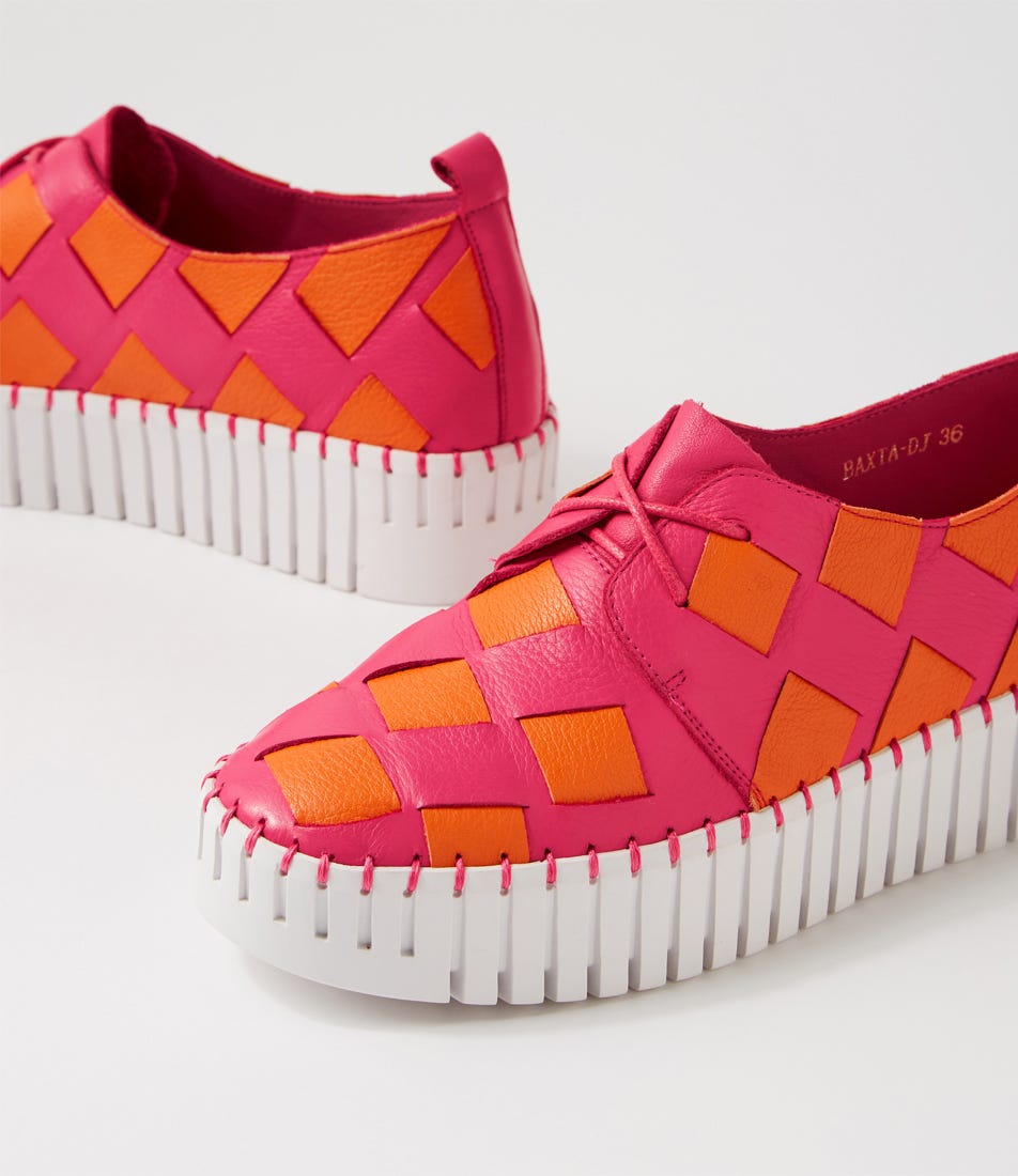 Baxta Fuchsia Bright Orange Leather Sneakers