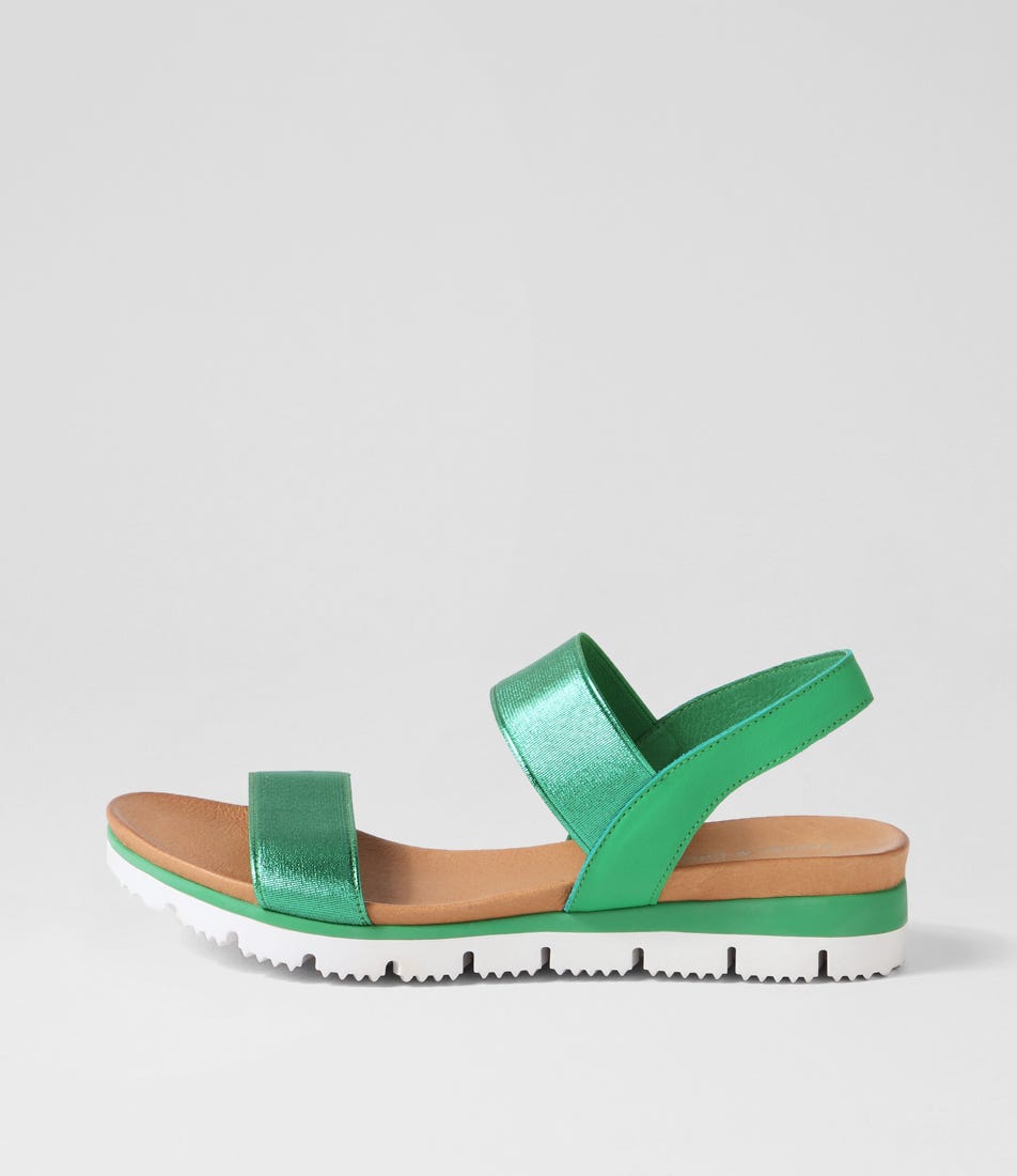 Leeka Emerald Shine Elastic Leather Sandals