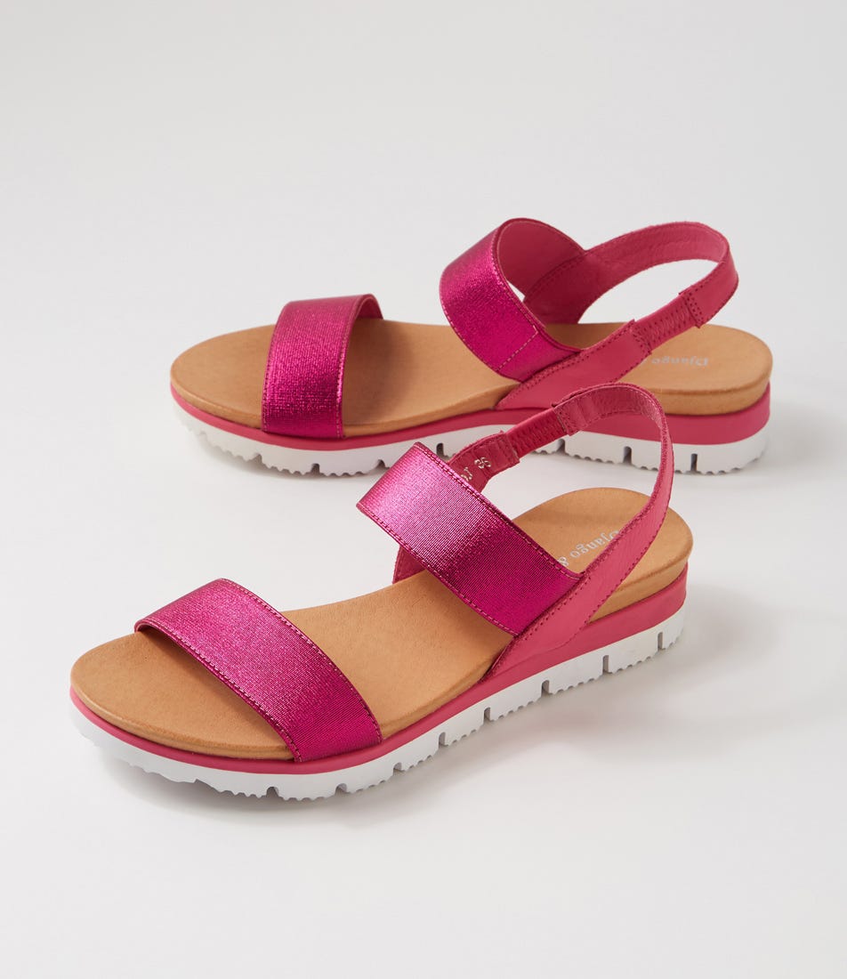 Leeka Fuchsia Shine Elastic Leather Sandals