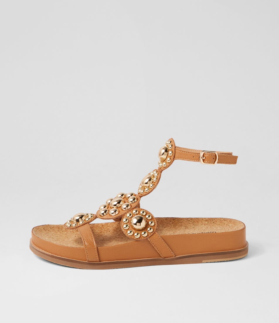 Quassi Dark Tan Gold Leather Sandals
