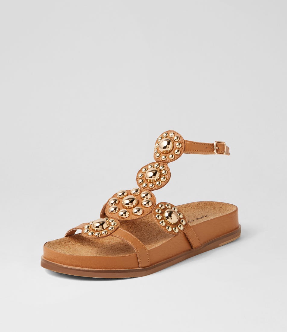 Quassi Dark Tan Gold Leather Sandals