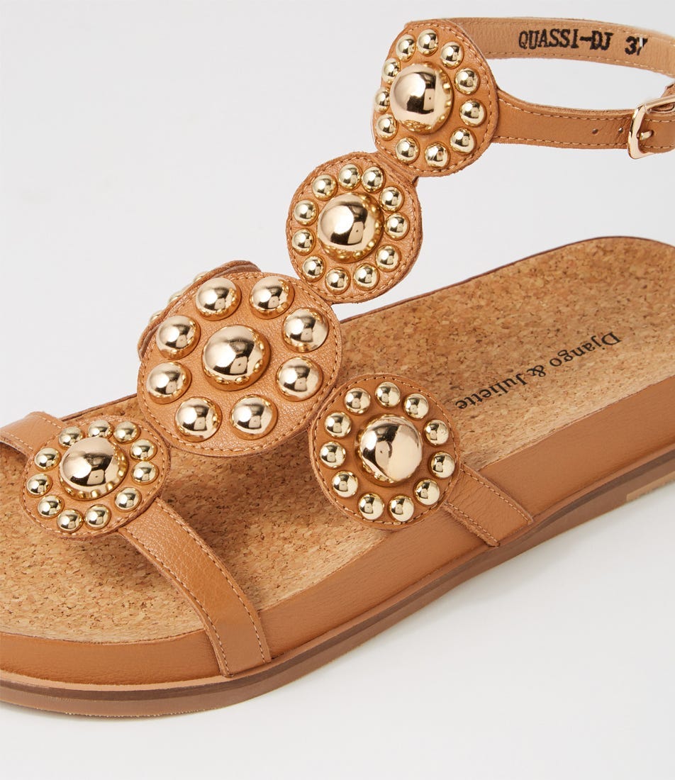 Quassi Dark Tan Gold Leather Sandals