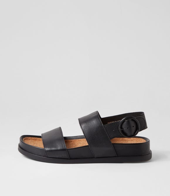 Quffle Black Leather Sandals