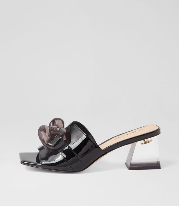 Rulie Black Patent Leather Mules