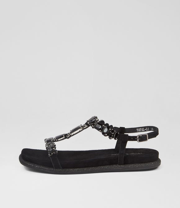 Yopal Black Suede Jewels Sandals