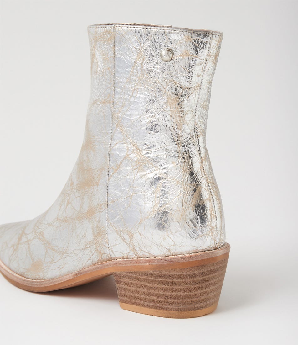 Demps Silver Nude Distressed Leather Ankle Boots