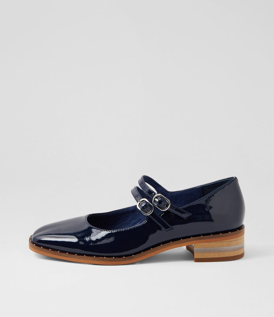 Fuelas Navy Patent Leather Mary Jane Heels