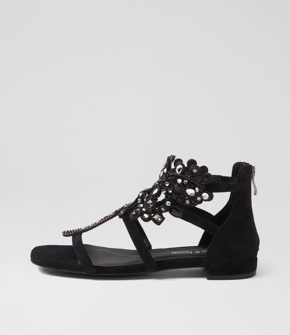 Sandals – Django & Juliette NEW DJANGO & JULIETTE women\'s kiya suede-leather sandals in black/metallic multi display picture 1