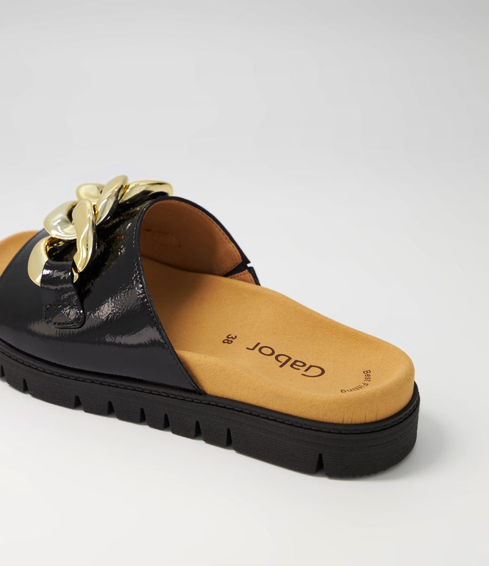 Hopp Schwarz Patent Leather Slides