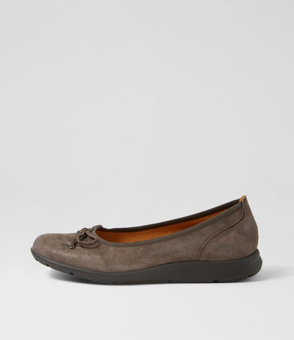 Nylah Dark Taupe Leather Flat Shoes