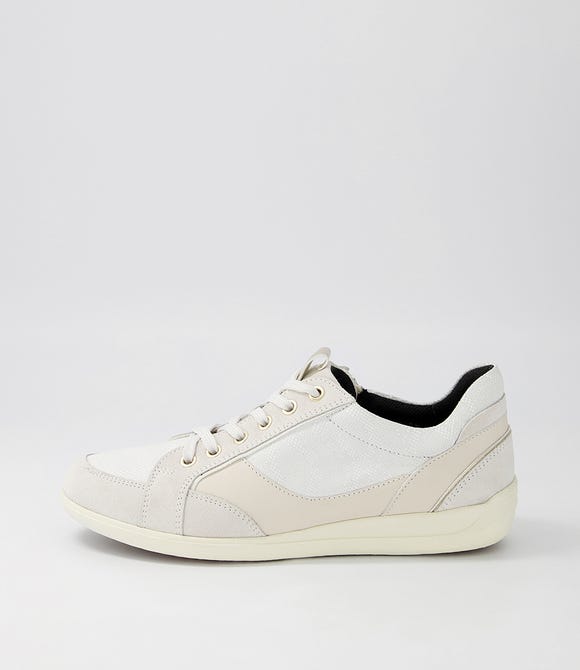 D Myria B Off White Leather Suede Sneakers