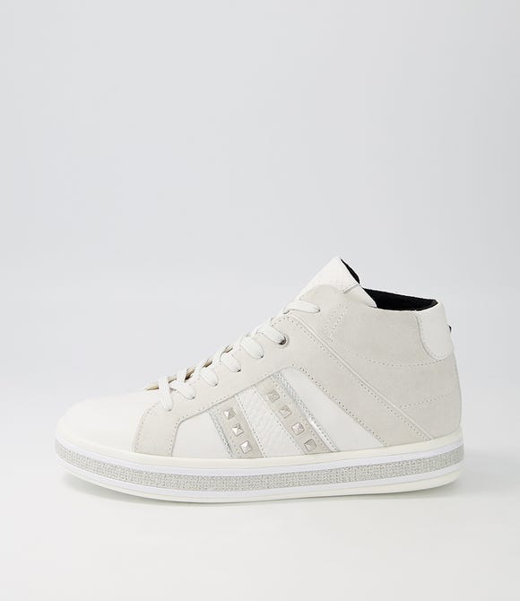 D Leelu B White Leather Suede Sneakers