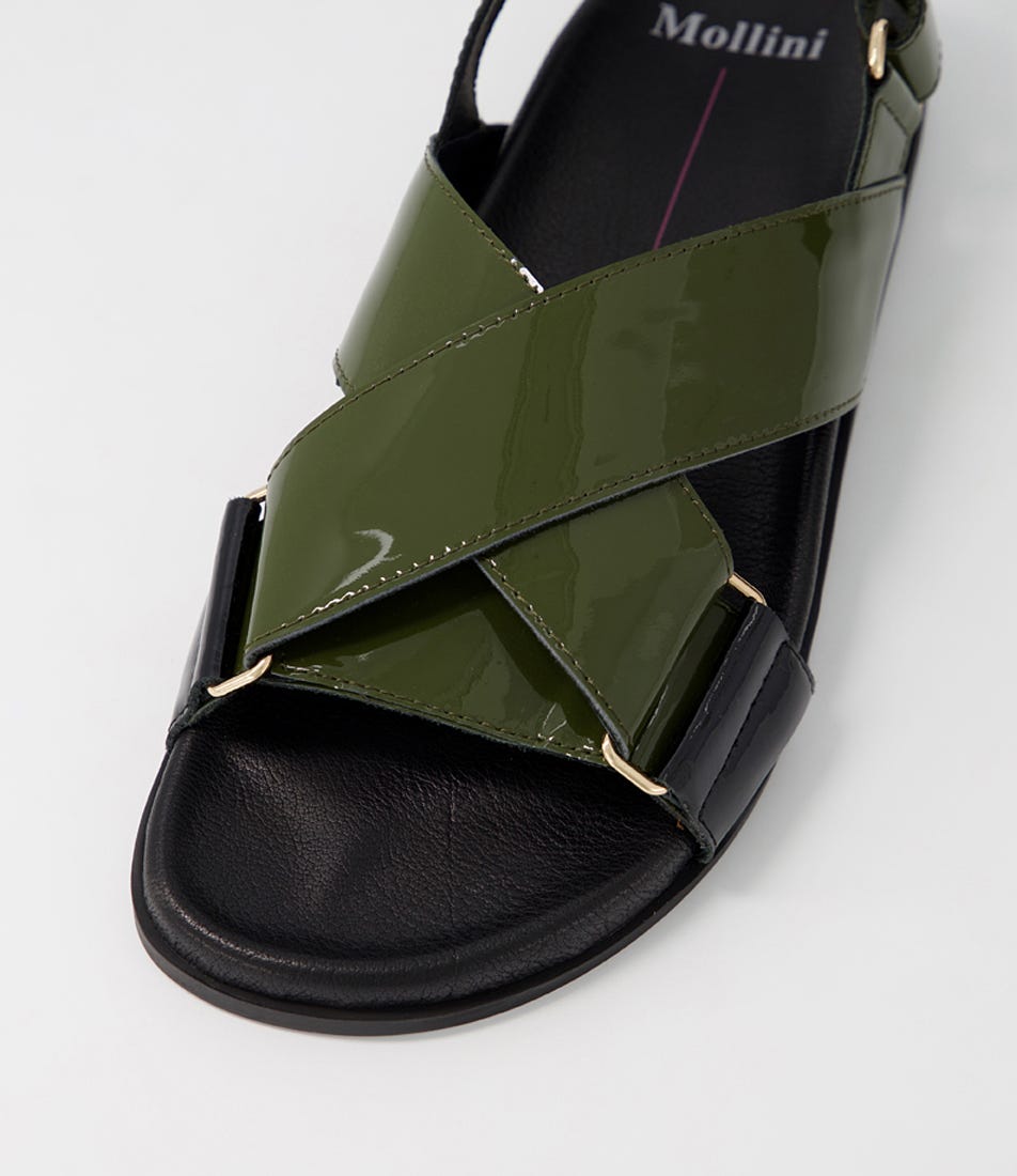 Haylow Black Olive Patent Leather Sandals