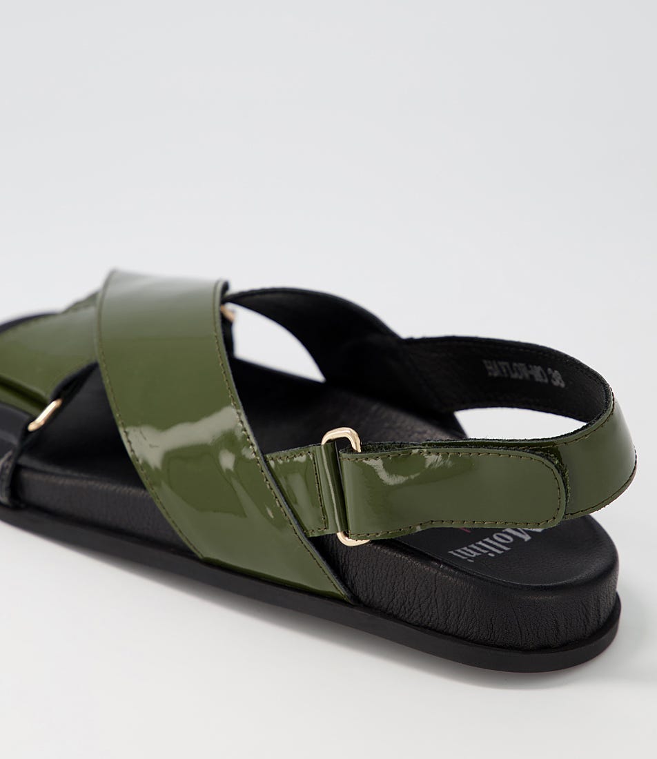 Haylow Black Olive Patent Leather Sandals